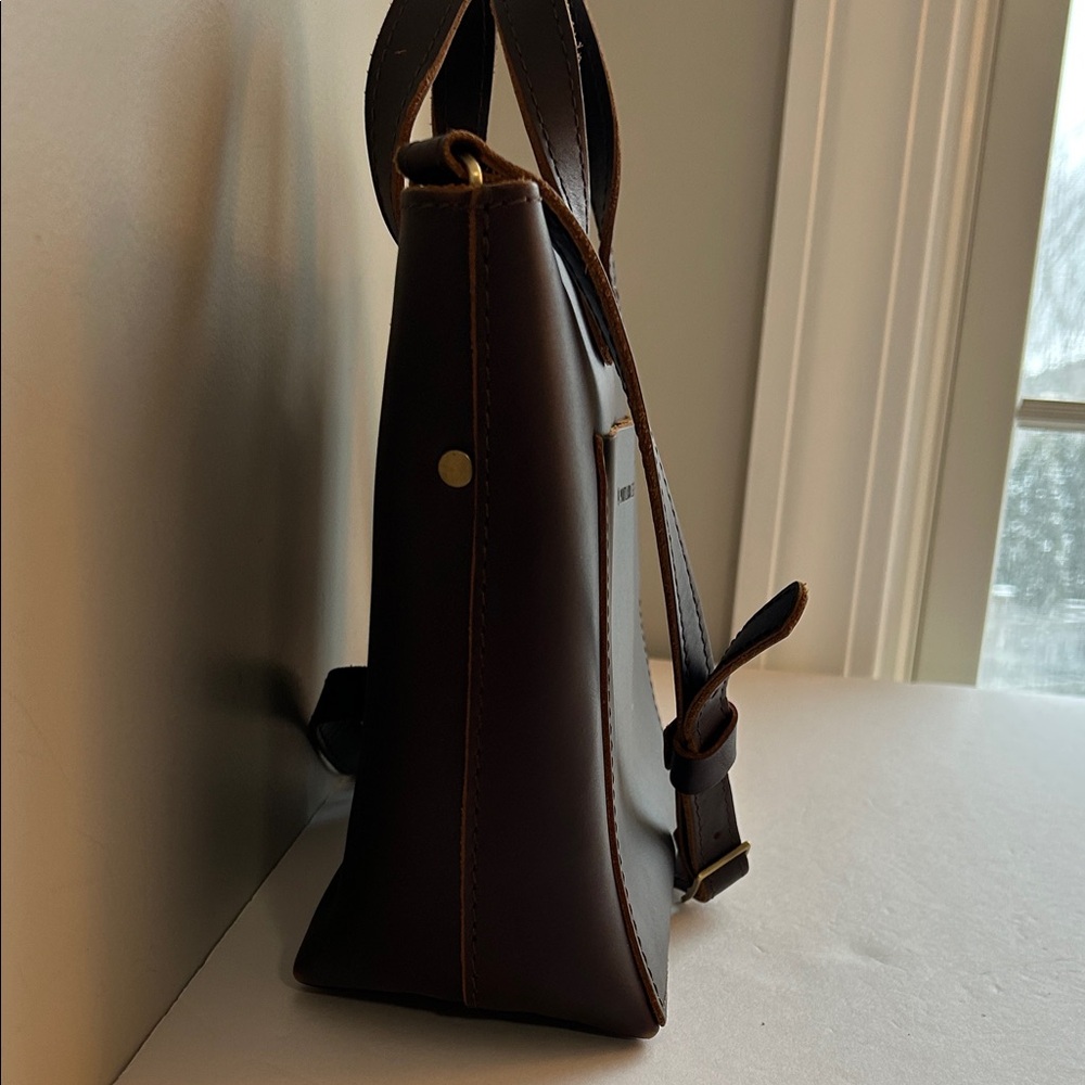 Portland Leather Goods Mini Crossbody Tote Bag in Dark Brown - Picture 3 of 11